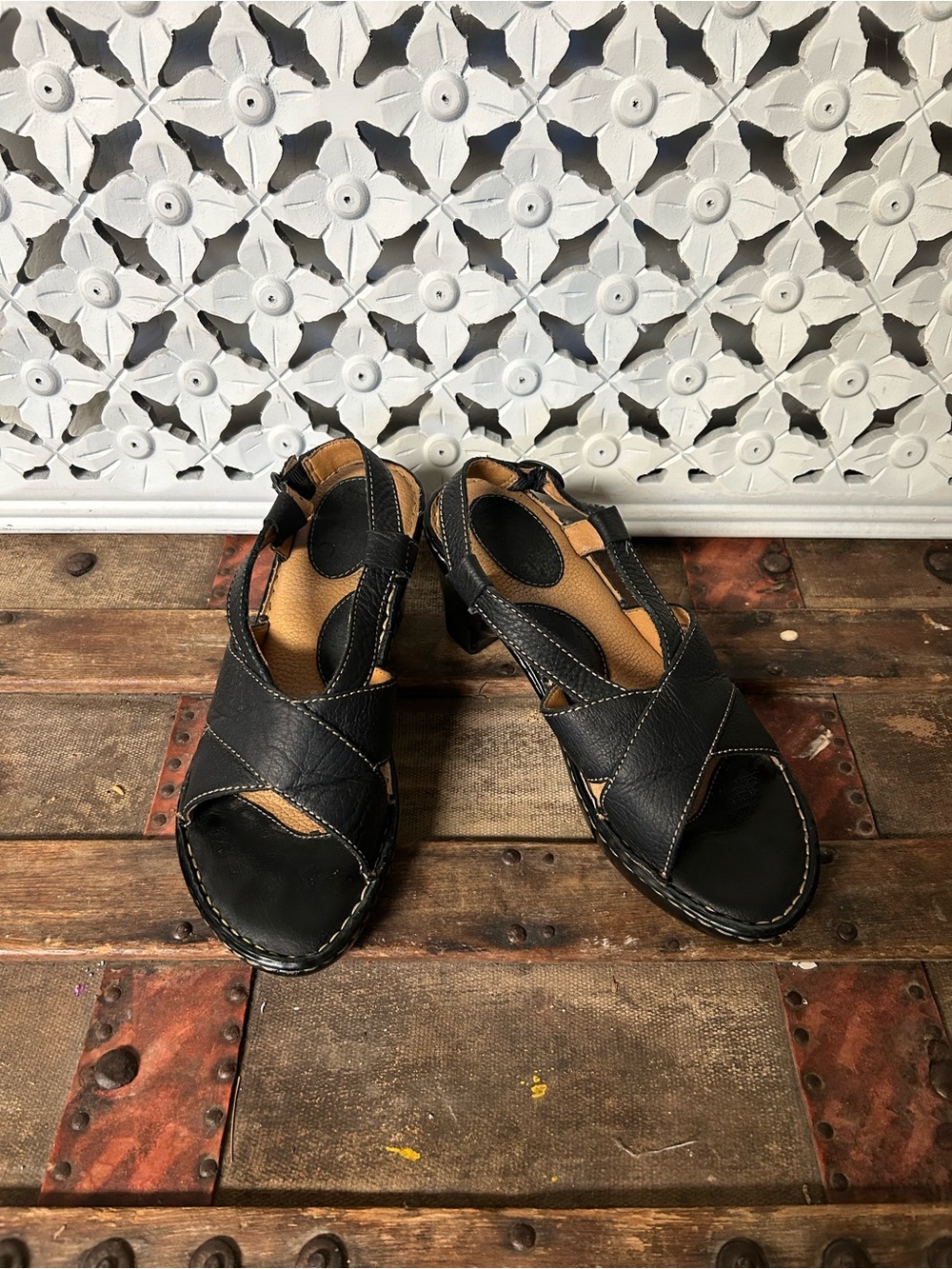 BOC Born Concept Black Leather Slingback Sandals Heel Size 8 EU 39